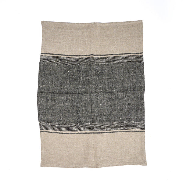 De Linnen Moody Keukenhanddoek - Naturel Zwart - 50x70