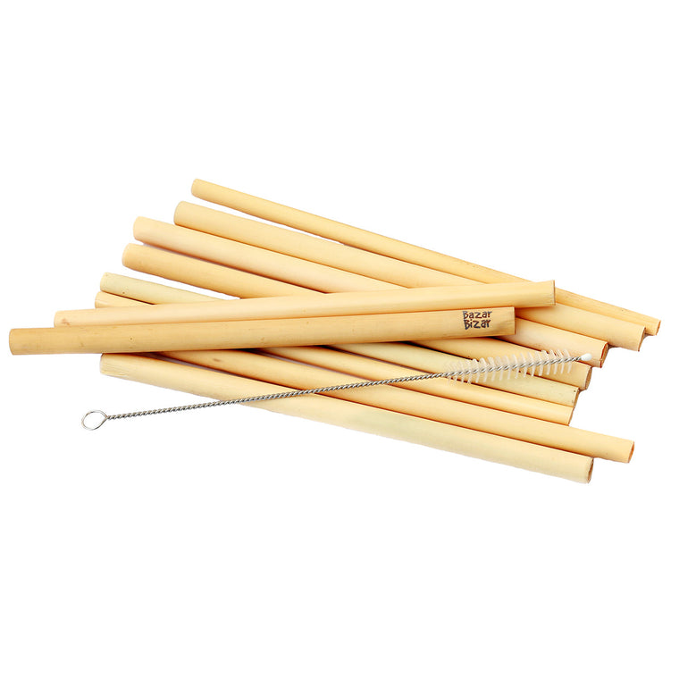 De Bamboe Rietjes - Set van 10 met Schoonmaakborstel