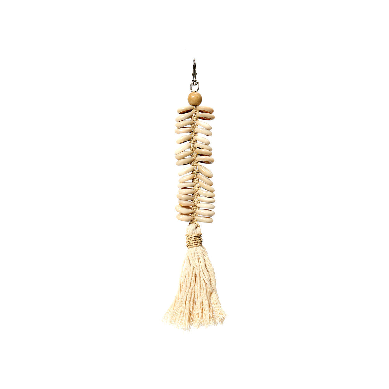 De Macramé Visgraat Sleutelhanger - Crème