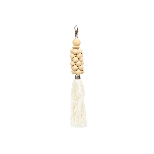 De Houten Kralen Sleutelhanger - Naturel Wit
