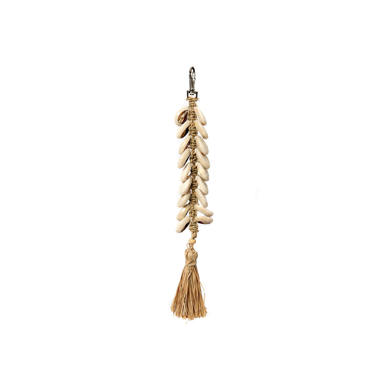 De Raffia Visgraat Sleutelhanger - Naturel Wit