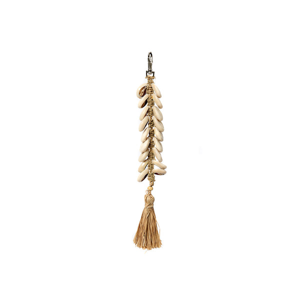 De Raffia Visgraat Sleutelhanger - Naturel Wit