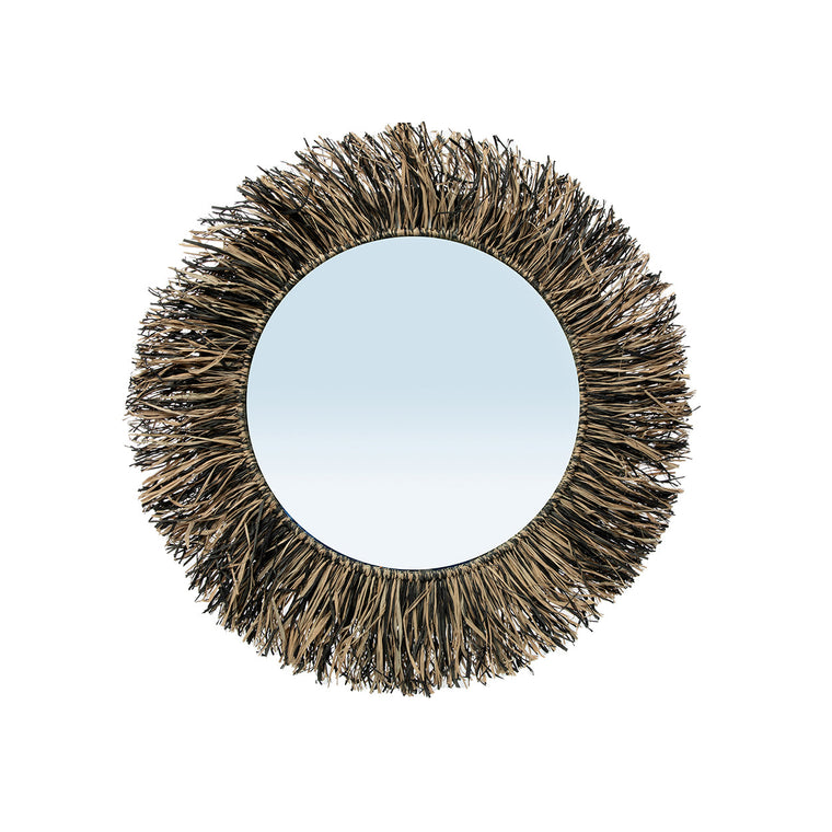 The Raffia Fringe Mirror - Natural Black - L