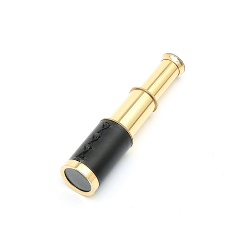 Télescope Vintage en Laiton avec Poignée en Cuir et Coffret en Bois | Or et Noir