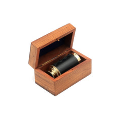 Vintage Messing Telescoop met Leren Grip & Houten Koffer | Goud & Zwart