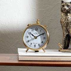 Vintage Gold Alarm Table Clock with Classic White Dial