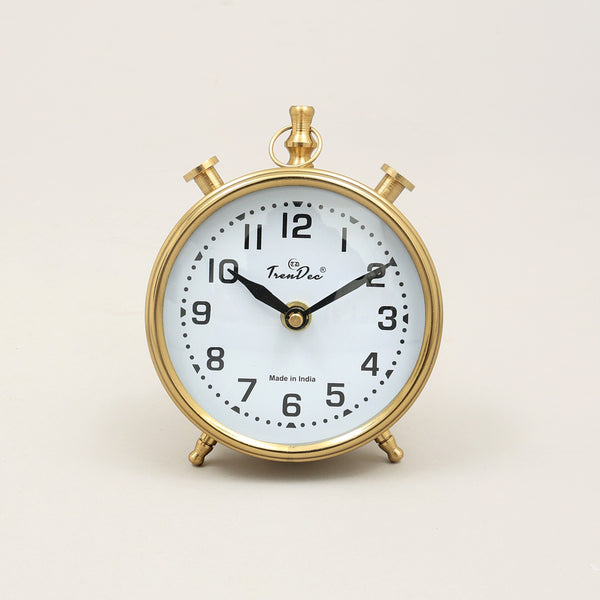 Vintage Gold Alarm Table Clock with Classic White Dial