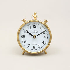 Vintage Gold Alarm Table Clock with Classic White Dial