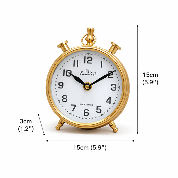 Vintage Gold Alarm Table Clock with Classic White Dial