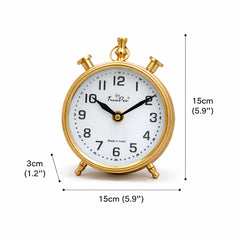 Vintage Gold Alarm Table Clock with Classic White Dial