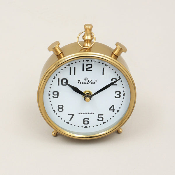 Vintage Gold Alarm Table Clock with Classic White Dial