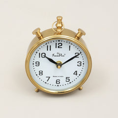 Vintage Gold Alarm Table Clock with Classic White Dial