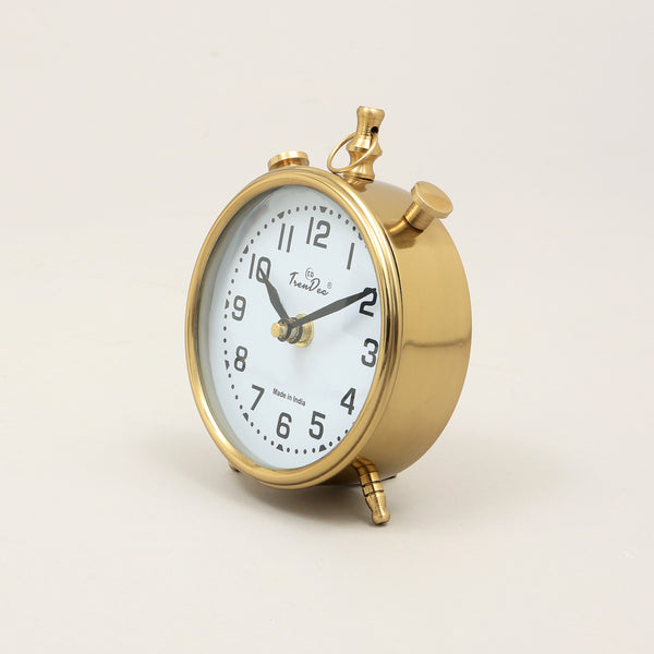 Vintage Gold Alarm Table Clock with Classic White Dial