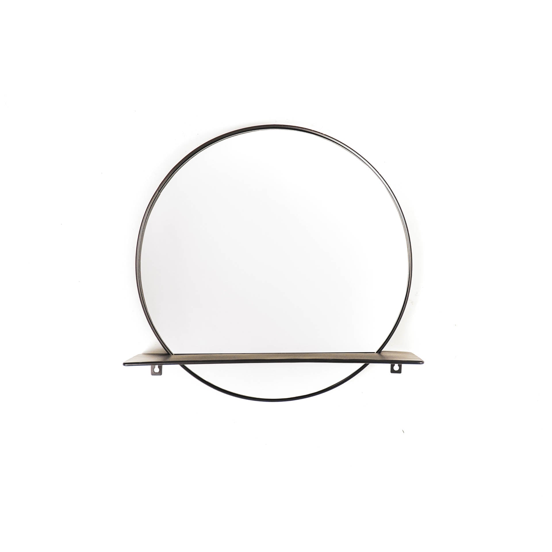 Spiegel - Rond - Metaal - Met Plankje - Zwart - Ø 40 cm