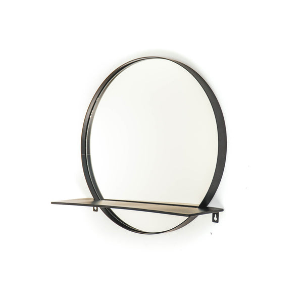 Spiegel - Rond - Metaal - Met Plankje - Zwart - Ø 40 cm
