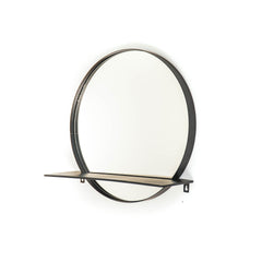 Spiegel - Rond - Metaal - Met Plankje - Zwart - Ø 40 cm