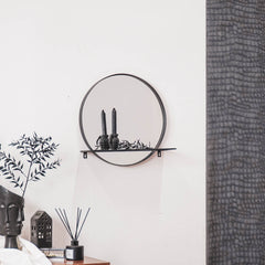 Spiegel - Rond - Metaal - Met Plankje - Zwart - Ø 40 cm