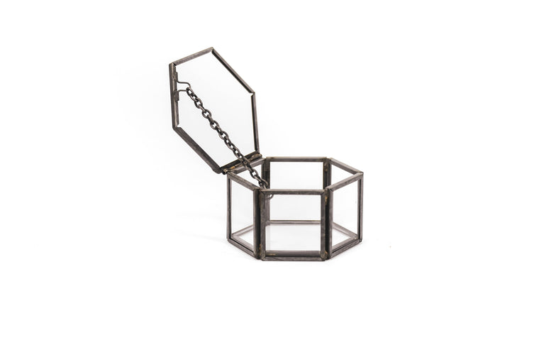 Boîte de rangement - Hexagonale - Métal/Verre - Noir - 6 x 5,5 x 3,5 cm