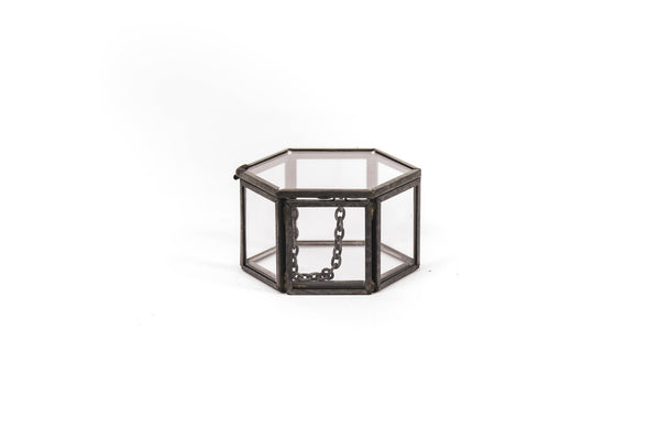 Boîte de rangement - Hexagonale - Métal/Verre - Noir - 6 x 5,5 x 3,5 cm