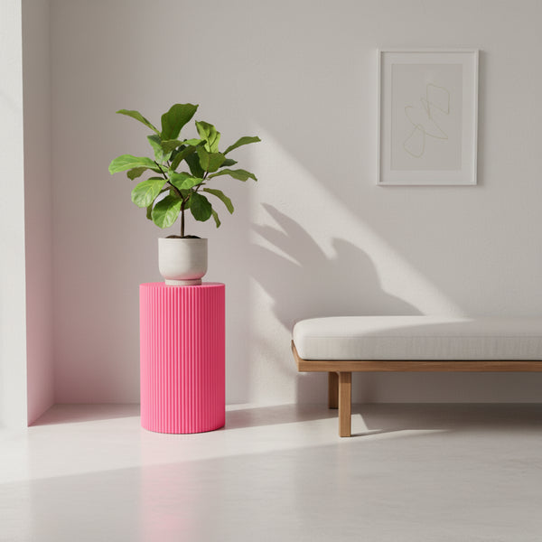 Bijzettafel / Zuil - Cilinder - MDF - Neonroze - 30 x 54 cm