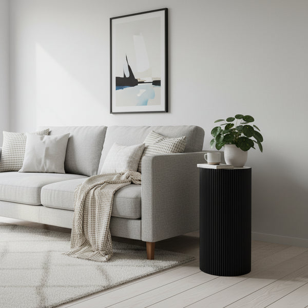 Bijzettafel / Sokkel - Cilinder - MDF - Zwart - 30 x 65 cm