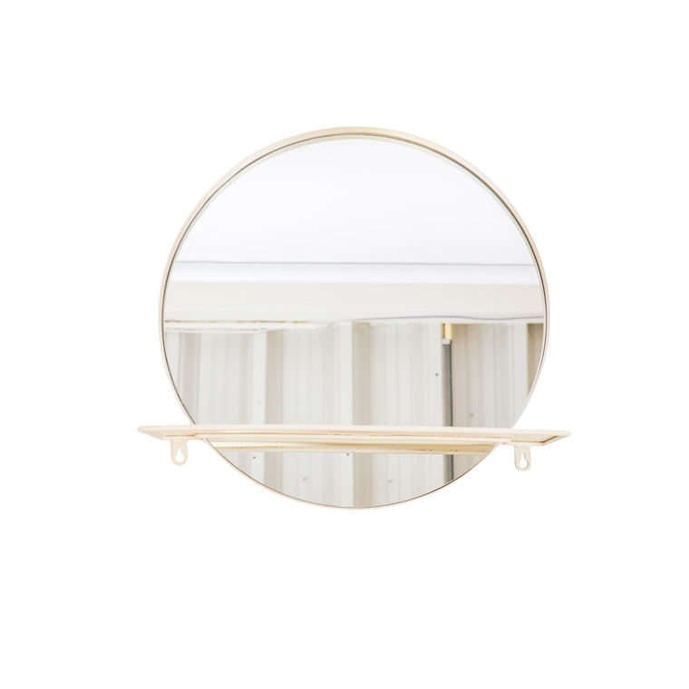 Round Metal Mirror with Shelf - Sand - Ø40 cm