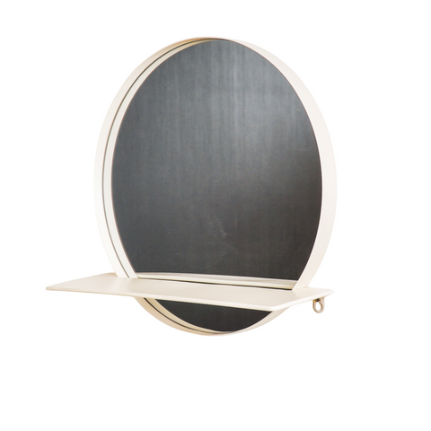 Round Metal Mirror with Shelf - Sand - Ø40 cm