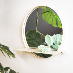 Miroir rond en métal avec étagère - Sable - Ø40 cm