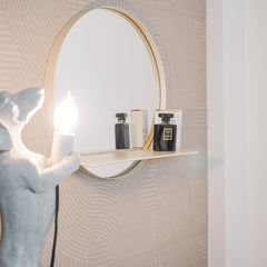 Miroir rond en métal avec étagère - Sable - Ø40 cm