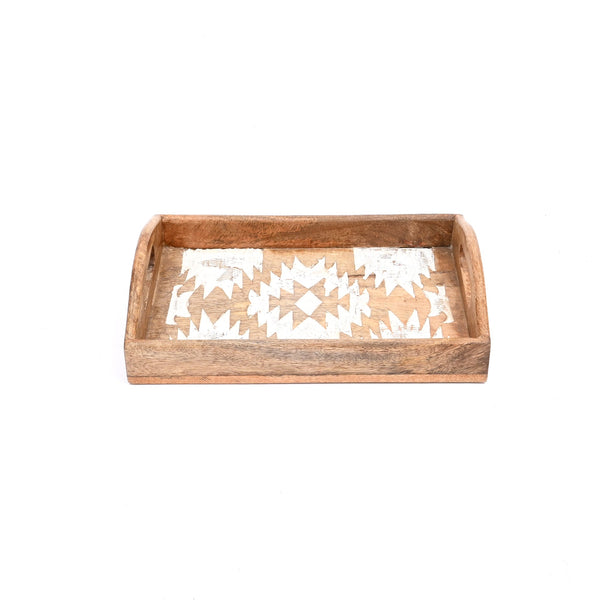 Matterhorn Carved Mango Wood Nesting Tray Set of 3 - Whitewashed Decorative Serving Trays for Home Decor