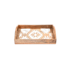 Matterhorn Carved Mango Wood Nesting Tray Set of 3 - Whitewashed Decorative Serving Trays for Home Decor