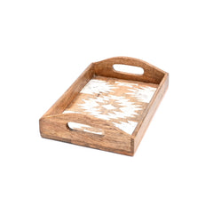 Matterhorn Carved Mango Wood Nesting Tray Set of 3 - Whitewashed Decorative Serving Trays for Home Decor
