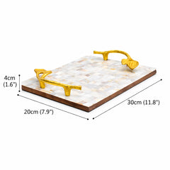 Plateau en résine Nacre avec poignées en feuilles d'or | Décoration de Luxe