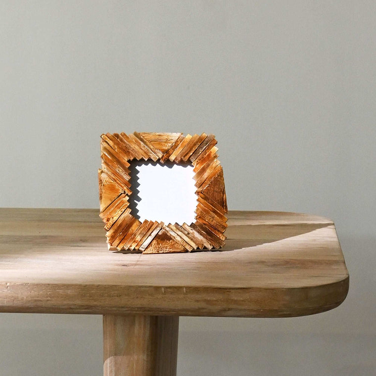 Rustic Handcrafted Mosaic Wood Photo Frame | Natural Wooden Picture Frame | Wall & Tabletop Decor | Farmhouse Bohemian G