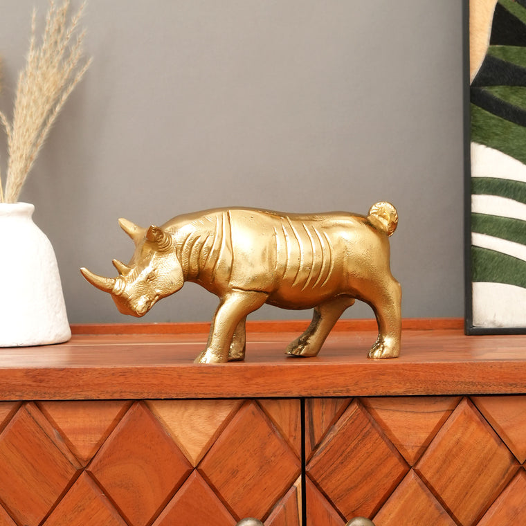 Figurine de rhinocéros de luxe | Décoration intérieure en aluminium fabriquée à la main | Doré