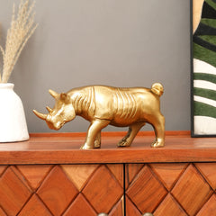 Figurine de rhinocéros de luxe | Décoration intérieure en aluminium fabriquée à la main | Doré