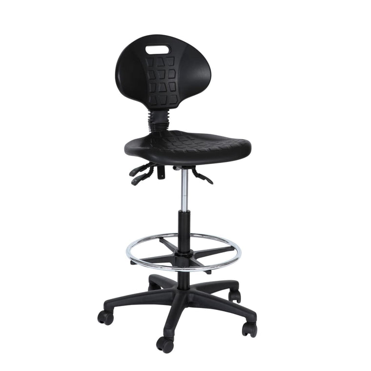 Chaise de travail Workliving B PUR Haute - Piètement nylon - Roulettes - Repose-pieds - Chaise de comptoir - Chaise de caisse - (Non montée)