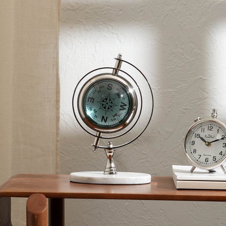 Horloge de bureau vintage en forme de globe terrestre avec base en marbre | Accent de table de luxe