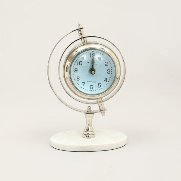 Vintage Wereldbol Bureauklok met Marmeren Voet | Luxe Tafelaccent