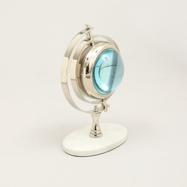 Vintage Wereldbol Bureauklok met Marmeren Voet | Luxe Tafelaccent