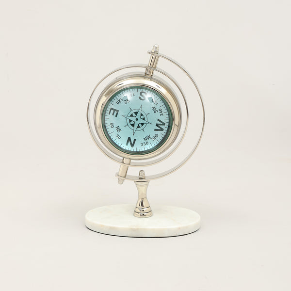 Vintage Wereldbol Bureauklok met Marmeren Voet | Luxe Tafelaccent