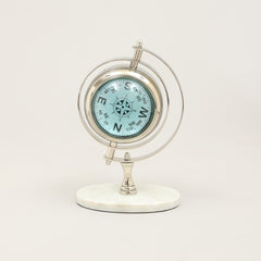 Vintage Wereldbol Bureauklok met Marmeren Voet | Luxe Tafelaccent