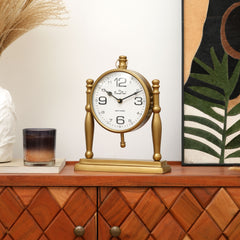 Antique Pillar Frame Desk Clock with Classic Vintage Finish