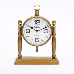 Antique Pillar Frame Desk Clock with Classic Vintage Finish