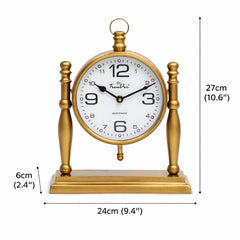 Antique Pillar Frame Desk Clock with Classic Vintage Finish