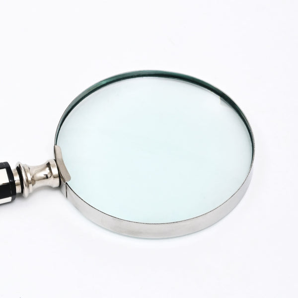 Klassiek geruit handvat vergrootglas in staal en hars | Zwart
