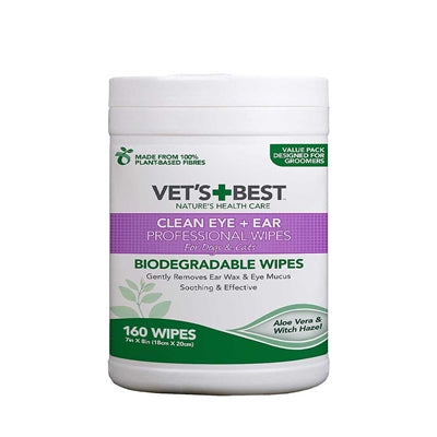 Lingettes nettoyantes oreilles et yeux Vets Best pour chiens, 160 lingettes