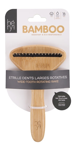 HERY LABO peigne de toilettage gros à dents rotatives, bambou, 16 dents