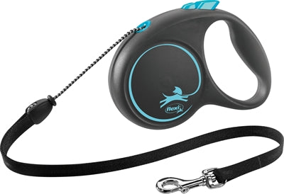 Flexi retractable leash Black Design, blue cord, M, 5 m, up to 20 kg