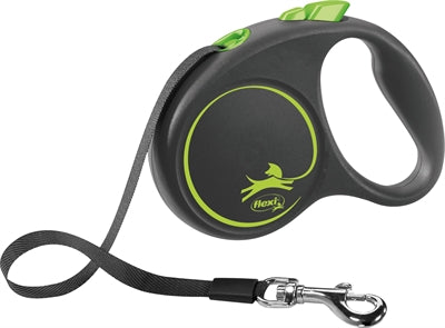 Laisse enrouleur FLEXI Black Design, bande, verte, S, 5 m, jusqu'à 15 kg